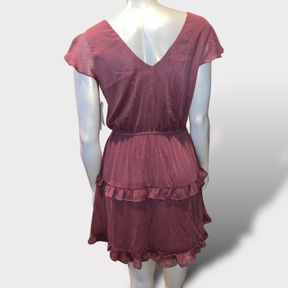 BCX Metallic Mauve Tiered Mini Dress **NWT** - Picture 3 of 6